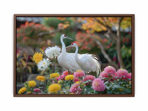 Cranes and Chrysanthemums Poster