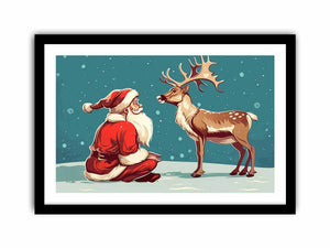 Santa with Reindeer Art Print