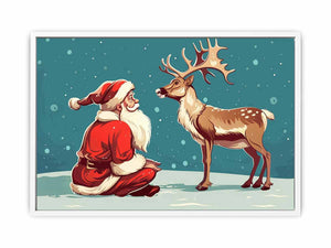 Santa with Reindeer Framed Print