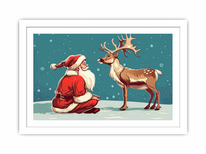 Santa with Reindeer Streched canvas