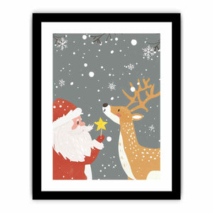 Santa & Reindeer Art Print