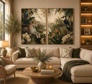Tropical Leopard Jungle Diptych Wall Art 2 Piece Art Set