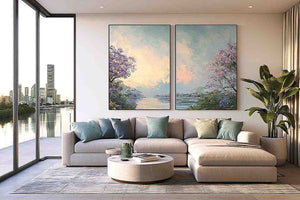Pink Cockatoo Tropical Floral Diptych Wall Art