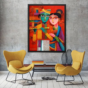 Krishna Raas Leela lotus painting traditional Indian canvas Canvas Print