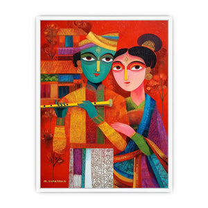 Krishna Raas Leela lotus painting traditional Indian canvas Canvas Print