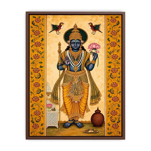 Traditional Hindu god Canvas Print with lotus and golden details in spiritual decorative style
