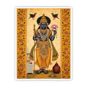 Traditional Hindu god Canvas Print with lotus and golden details in spiritual decorative style