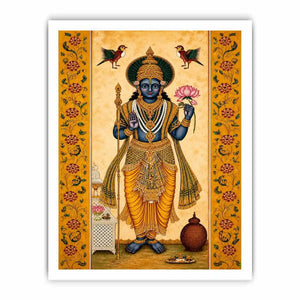 Traditional Hindu god Canvas Print with lotus and golden details in spiritual decorative style