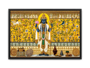 Traditional Hindu deity Canvas Print with lotus and floral gold detailing