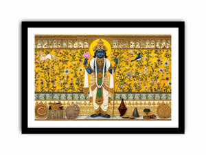 Traditional Hindu deity Canvas Print with lotus and floral gold detailing