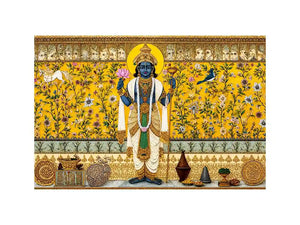 Traditional Hindu deity Canvas Print with lotus and floral gold detailing