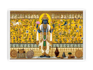 Traditional Hindu deity Canvas Print with lotus and floral gold detailing