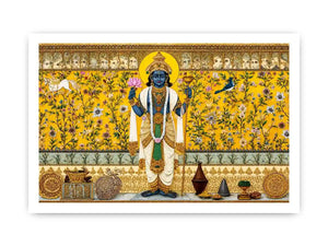 Traditional Hindu deity Canvas Print with lotus and floral gold detailing