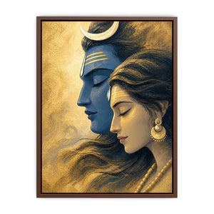 Shiva Parvati Canvas Print canvas gold blue spiritual painting divine couple luxury Indian decor serene artwork