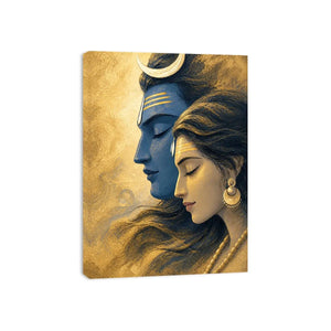 Shiva Parvati Canvas Print canvas gold blue spiritual painting divine couple luxury Indian decor serene artwork