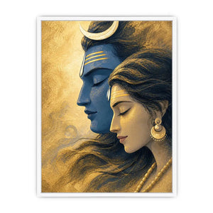 Shiva Parvati Canvas Print canvas gold blue spiritual painting divine couple luxury Indian decor serene artwork