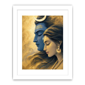 Shiva Parvati Canvas Print canvas gold blue spiritual painting divine couple luxury Indian decor serene artwork
