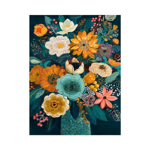 teal botanical flower bouquet modern floral wall art