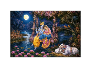 radha krishna moonlight vrindavan devotional art