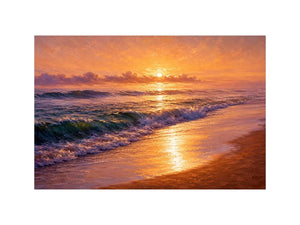 golden sunset ocean waves coastal beach wall art