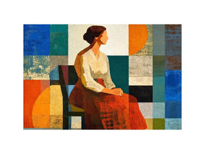 mid century geometric woman canvas