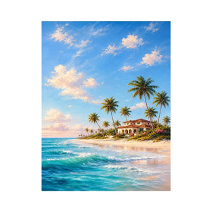tropical beach villa canvas art