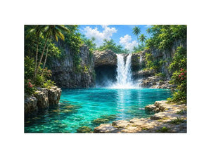 tropical waterfall lagoon canvas art