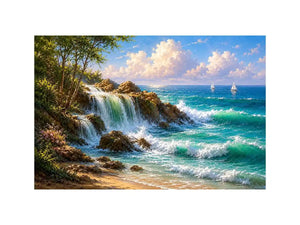 coastal waterfall beach house canvas art