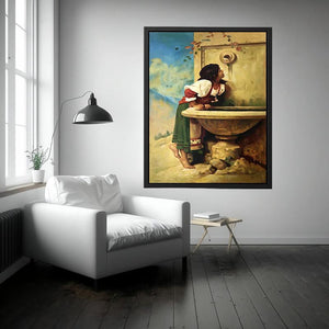 Roman Girl at a Fountain by Léon Bonnat Painting