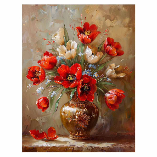 Red Flowers with Vase Painting Art Print