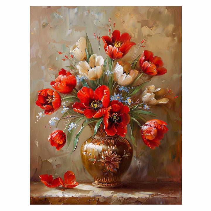 Red Flowers with Vase Painting Art Print