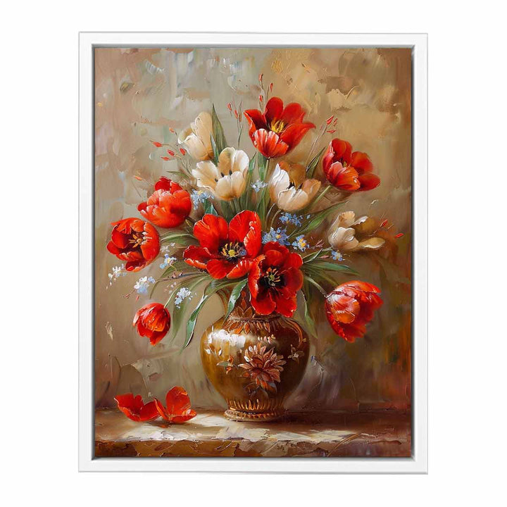 Red Flowers with Vase Painting