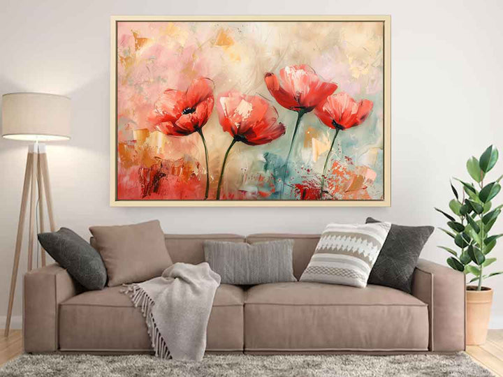 Red Abstract Floral Painting Art Print