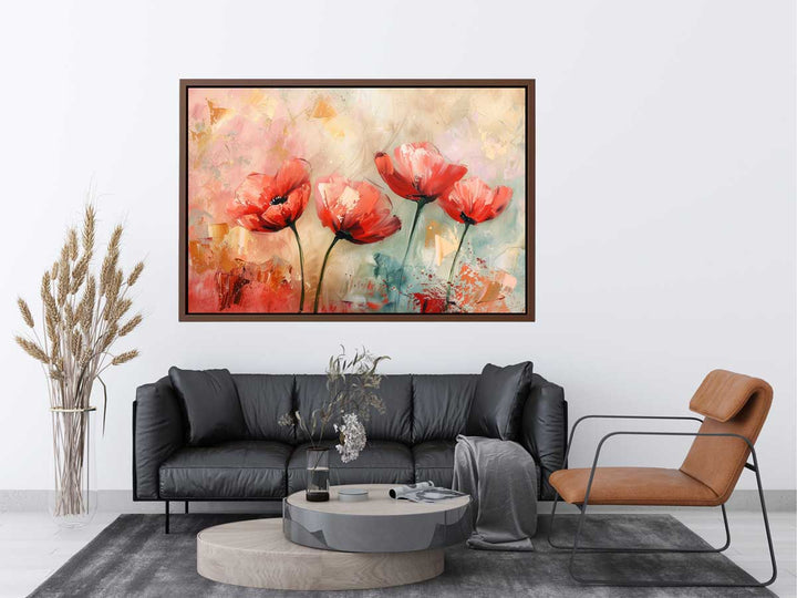 Red Abstract Floral Painting canvas Print