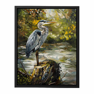 Grey Heron Bird Painting Canvas Print