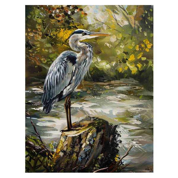 Grey Heron Bird  Painting Art Print
