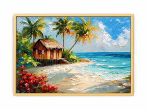 Wodden House On Beach Streched canvas