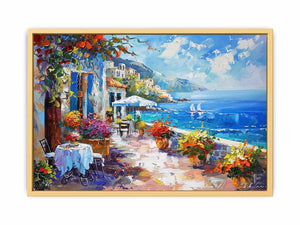 Beachside Cafe Streched canvas