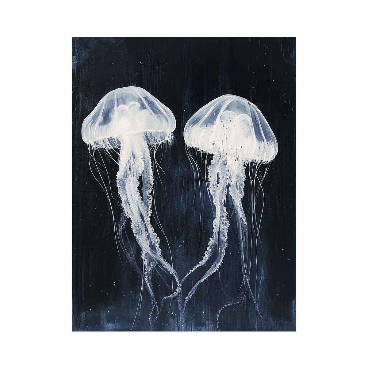 Black and white jellyfish canvas print for elegant monochrome living room styling