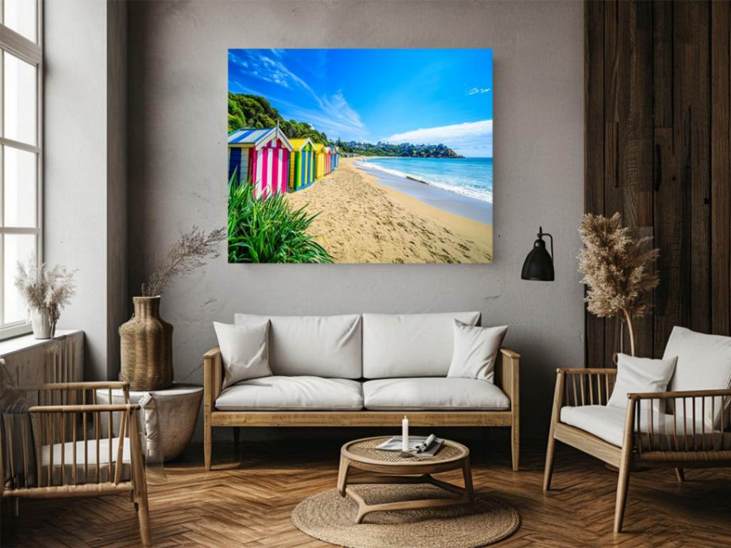Beach Huts Along The Shore  