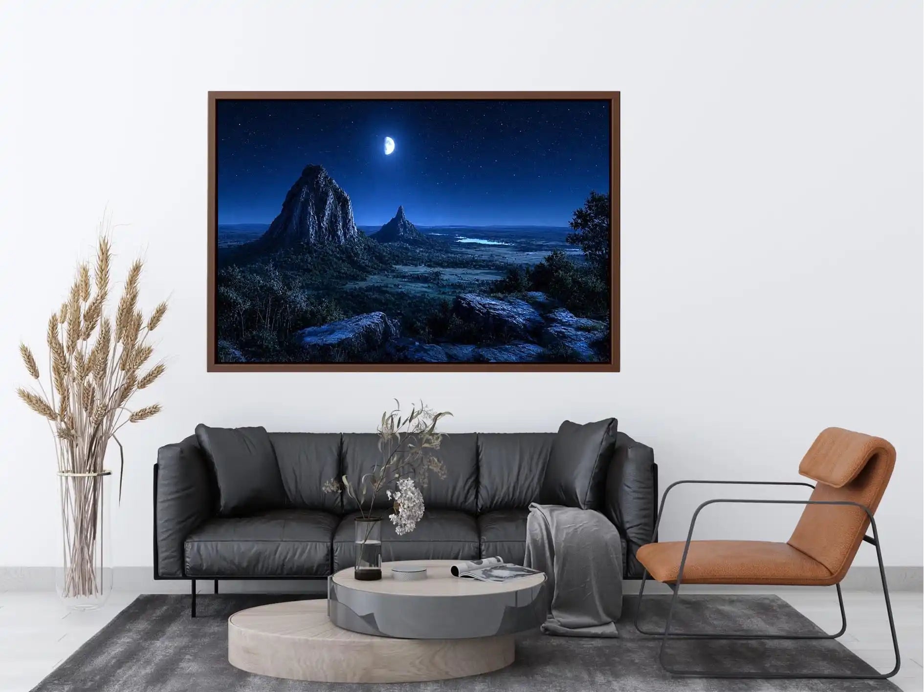 Moonlight Glass House Mountains Canvas Print Wall Art