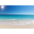 Turquoise ocean beach landscape photography with white surf and sandy shore for modern coastal living room decor.