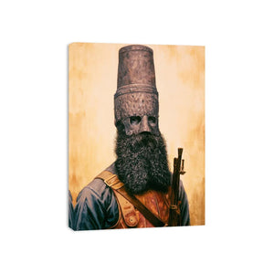 Rugged western portrait canvas print with revolver for office and man cave decor.