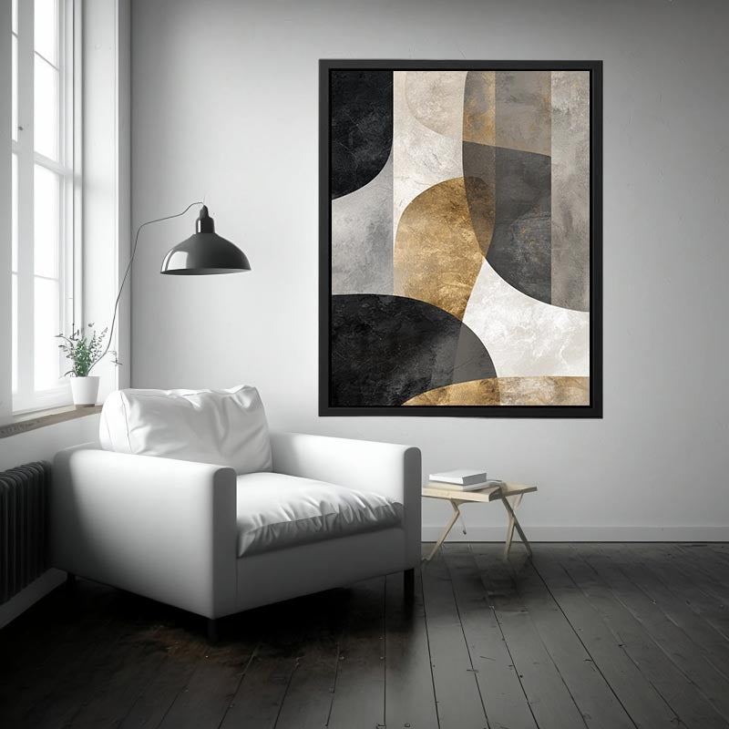 Minimalist abstract wall art styled in a modern living room with refined neutral tones