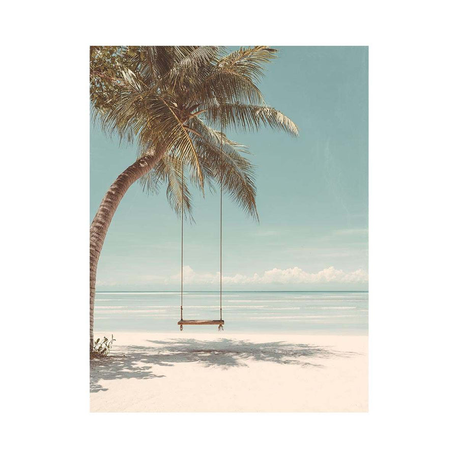 Palm breeze swing coastal canvas print for calm Australian beach house interiors