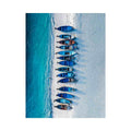 Aerial boats on white sand coastal photography for beach house decor