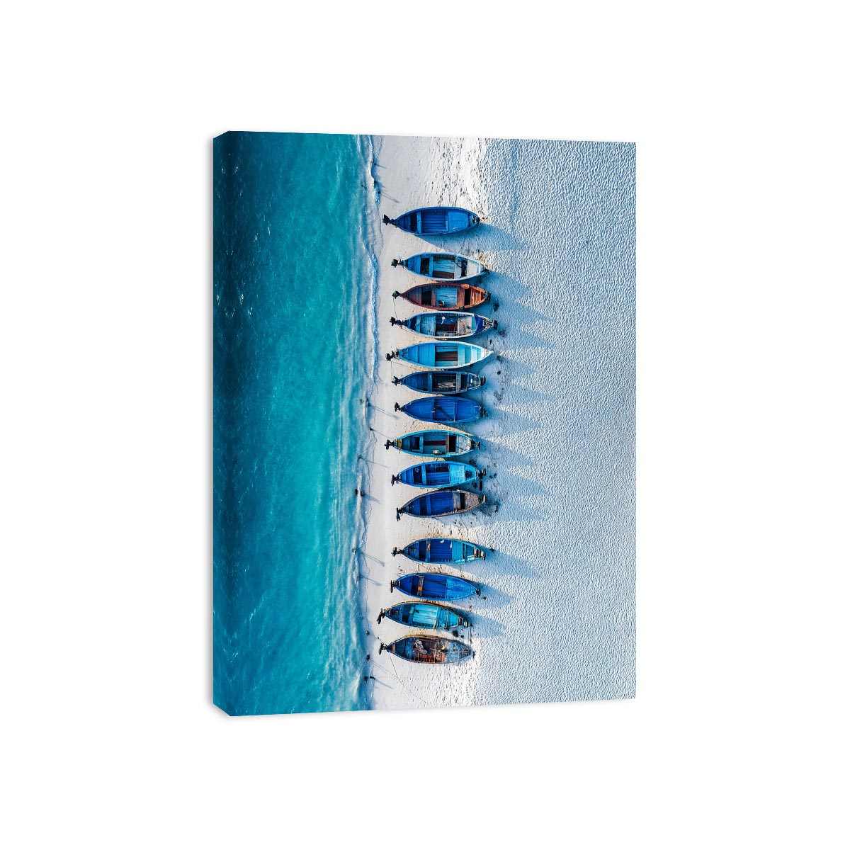 Aerial boats on white sand coastal photography for beach house decor
