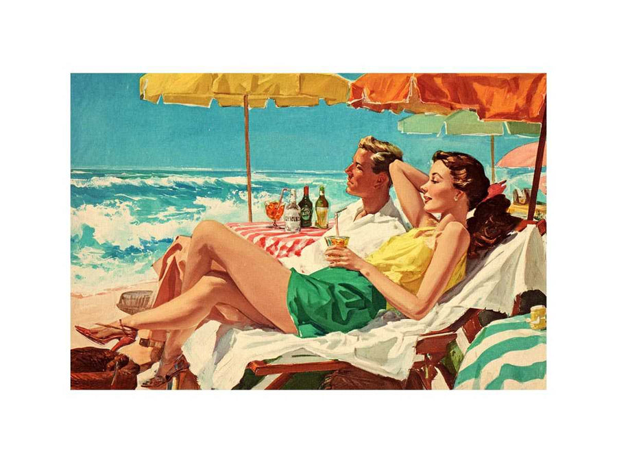 Mid century holiday poster canvas art for bedroom and relaxed Australian styling