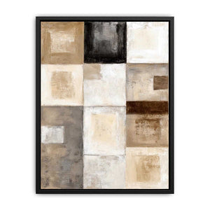 Neutral geometric abstract canvas art with textured blocks for modern office or living room decor.