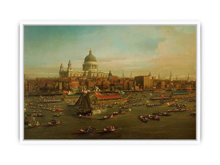 The River Thames with St. Paul's Cathedral on Lord Mayor's Day, detail of St. Paul's Cathedral, c.1747-48 Framed Print